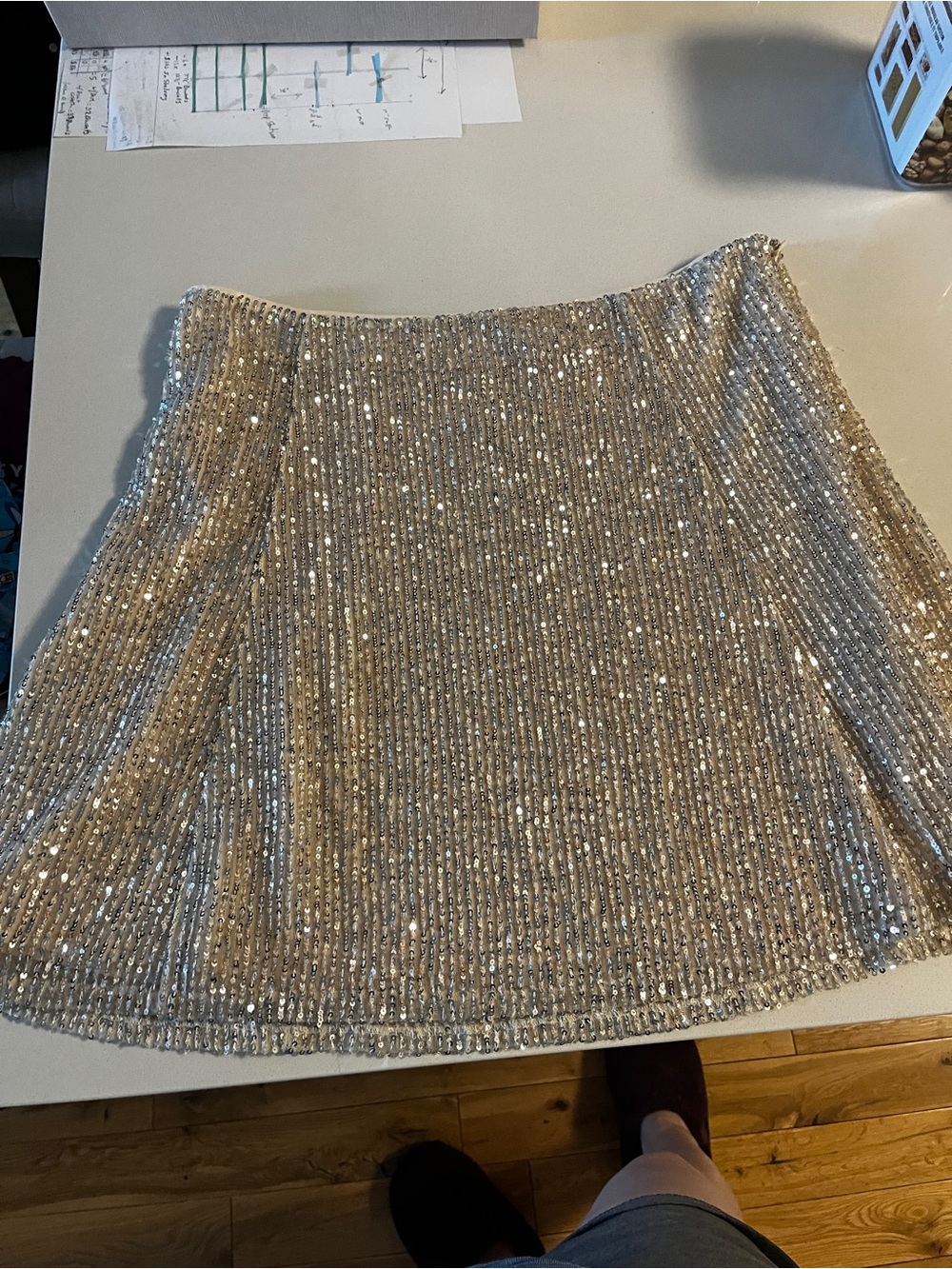 LOFT Silver Sequin Circle Skirt